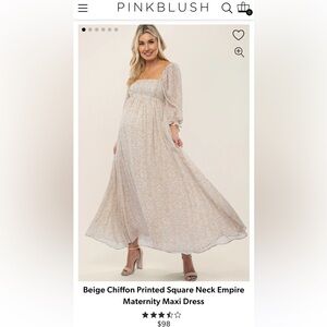 Pink Blush Beige Chiffon Printed Square Neck Empire Maternity Maxi Dress NWT